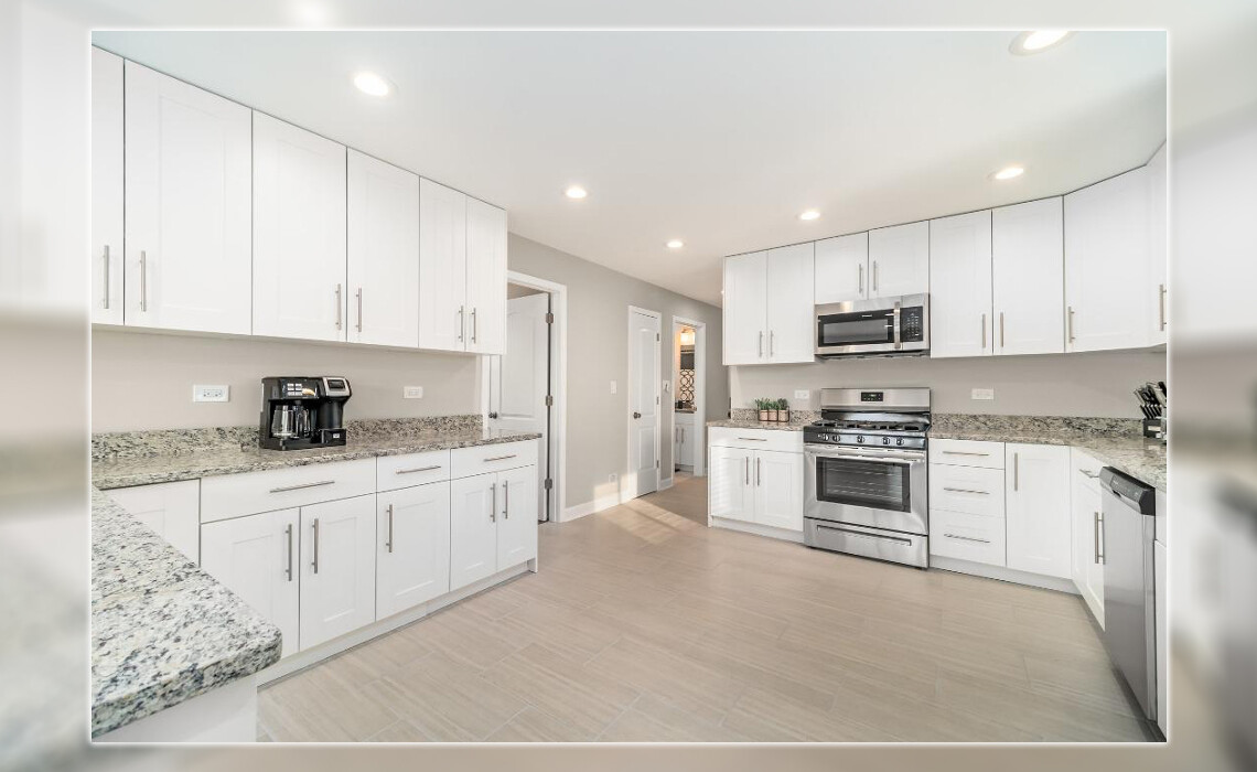 Modern kitchen area from a corporate rental.