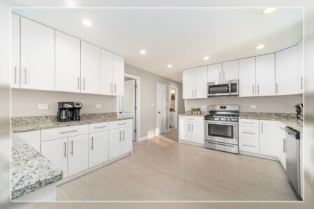 Modern kitchen area from a corporate rental.